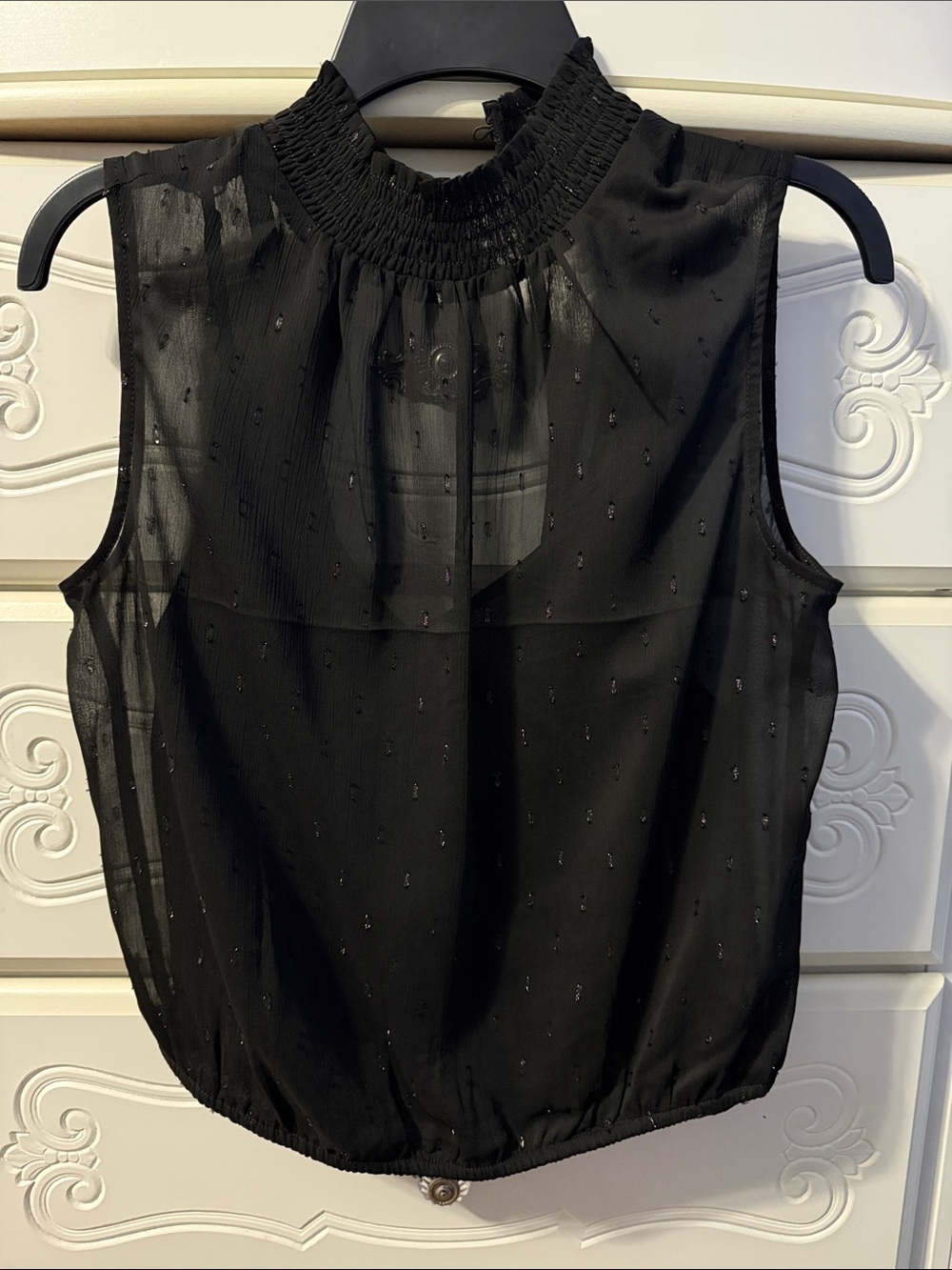 Express Black Sheer Sleeveless Smocked-Neck Camisole
